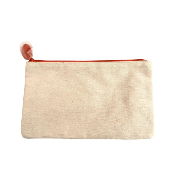 Origins Canvas Pouch 100 Percent Recycled Cotton With Orange Zipper Measures 9x6 - Picture 2 of 6